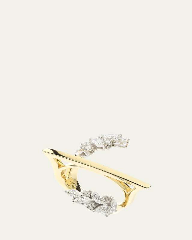 18K Yellow Gold Round Diamond and Marquise Diamond Bar Ring